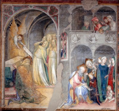 Aartsengel Gabriël kondigt de geboorte van Johannes de Doper aan Zacharias en Elisabeth aan door Lorenzo Salimbeni