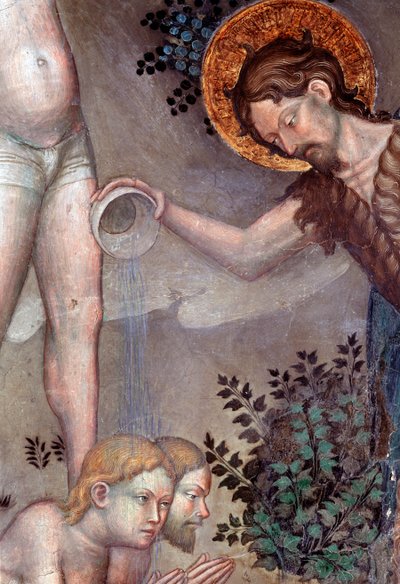 Johannes de Doper doopt de menigte in de Jordaan (detail) door Lorenzo Salimbeni