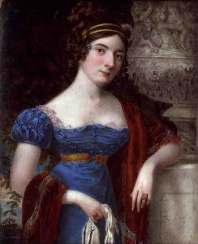 Dame in een blauw jurkje met kanten rand door Lorenzo Thewenti