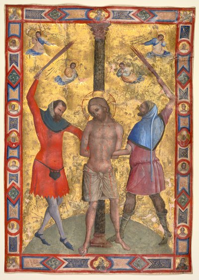 Miniatuur uit een Mariegola: De Geseling door Lorenzo Veneziano