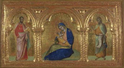 De Madonna van Nederigheid met de heiligen Marcus en Johannes, 1365-1370 door Lorenzo Veneziano