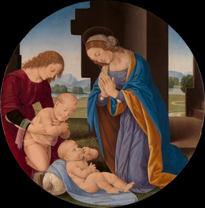 Madonna die het kind aanbidt met de heilige Johannes de Doper en een engel, c.1492 door Lorenzo di Credi