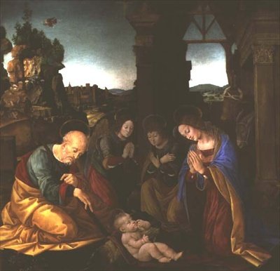 Madonna aanbidt het Christuskind door Lorenzo di Credi