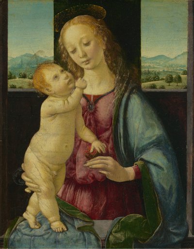 Madonna en kind met een granaatappel, 1475-1480 door Lorenzo di Credi