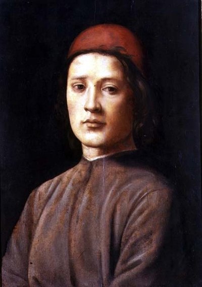 Portret van een jonge man met een rode pet door Lorenzo di Credi