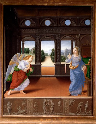 De Annunciatie en het verhaal van Adam en Eva door Lorenzo di Credi