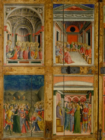 Reliekschrijn van de deuren van Santa Maria della Scala. binnenpaneel door Lorenzo di Pietro Vecchietta
