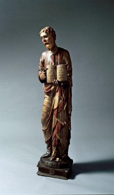 Voorstelling van een niet-geïdentificeerde heilige. Polychrome houten sculptuur door Lorenzo di Pietro Vecchietta