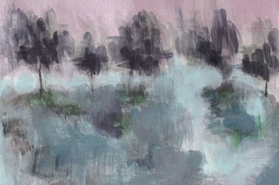 Abstracte voorstelling van een mistig bos door Lori Ann Folz
