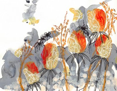 Oranje banksia met spinnen door Lori Ann Folz