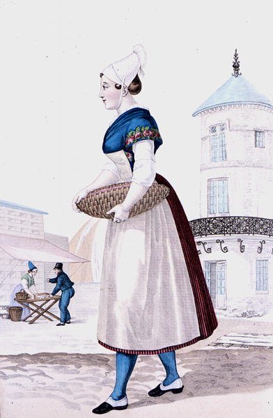 Traditionele klederdracht van St. Valery en Caux, gegraveerd door Gatine ca. 1820 door Louis Marie (after) Lante