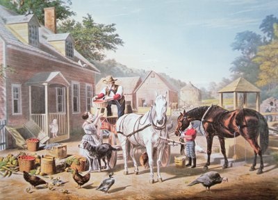 Amerikaanse taferelen: Voorbereidingen voor de markt, uitgegeven door N. Currier door Louis (after) Maurer