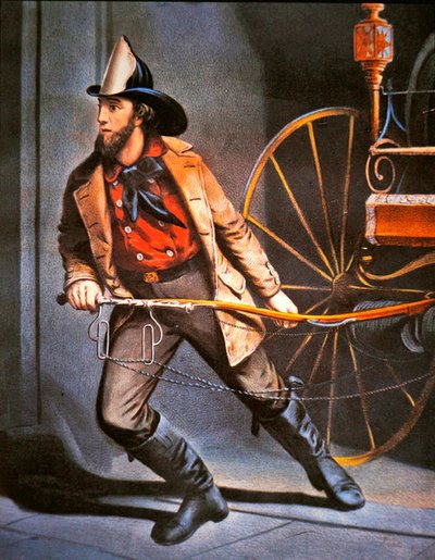 De Amerikaanse Brandweerman: Altijd Klaar, uitgegeven door Currier & Ives door Louis (after) Maurer