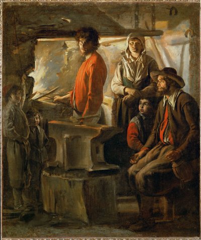 De smederij of: Een smid in zijn smederij ... door Louis (attr. to) Le Nain
