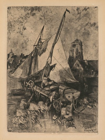 Vissersboten, Normandië Environ de Caen door Louis Adolphe Hervier