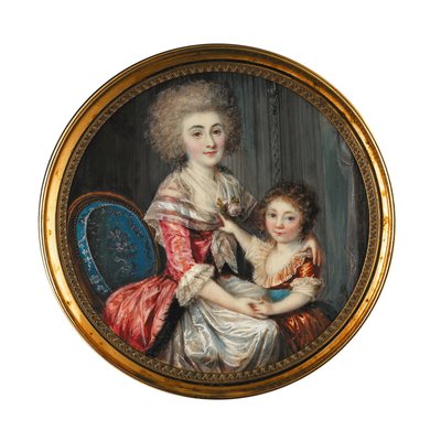 Een jonge dame genaamd Madame de Genlis, omhelst haar jonge zoon door Louis Andre Fabre