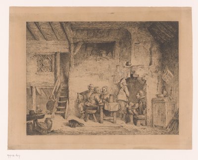 Gezelschap in zestiende-eeuwse kleding in een kroeg door Louis Antoine Carolus