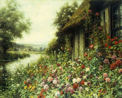 Bloemen in Bloei Buiten een Huisje door Louis Aston Knight