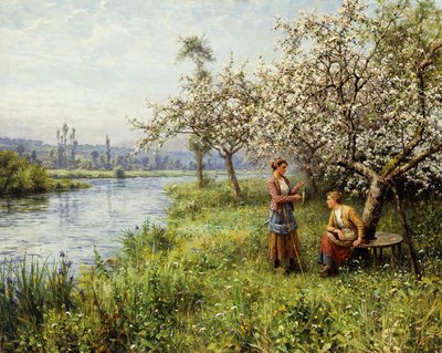 Plattelandsvrouwen na het Vissen op een Zomerdag door Louis Aston and Daniel Ridgway Knight