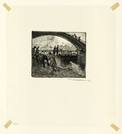 Sluis van het Canal Saint-Martin, plaat zes uit Le Long de la Seine et des Boulevards door Louis Auguste Lepère