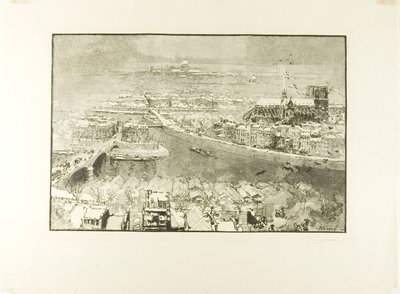 Parijs onder sneeuw, gezien vanaf de toren van Saint-Gervais door Louis Auguste Lepère