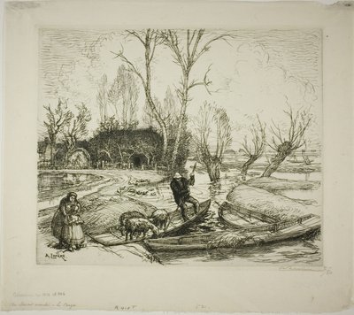 De overstroomde marais: De herder door Louis Auguste Lepère
