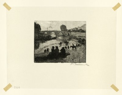 De paardenvijver bij de Pont Marie, plaat tien uit Le Long de la Seine et des Boulevards door Louis Auguste Lepère