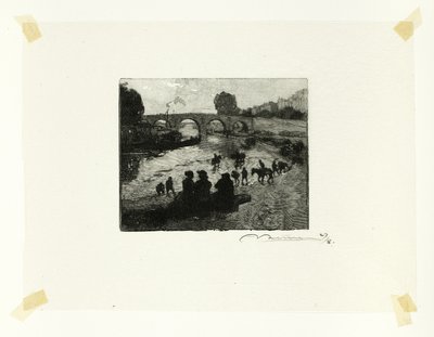 De paardenvijver bij de Pont Marie, plaat tien uit Le Long de la Seine et des Boulevards door Louis Auguste Lepère