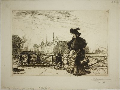 Het Île de la Cité gezien vanaf de Pont des Arts door Louis Auguste Lepère