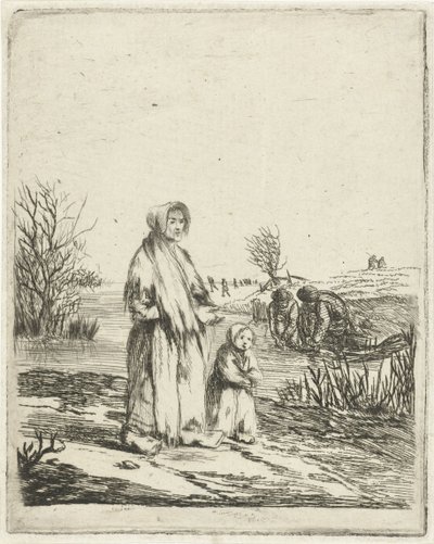 Bedelaarster met kind bij een sloot door Louis Bernard Coclers