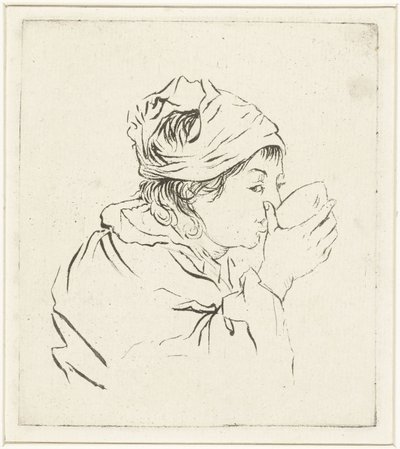 Borstbeeld van een drinkende vrouw met hoofddoek door Louis Bernard Coclers