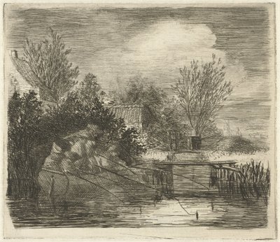 Hengelaars bij een rivier door Louis Bernard Coclers
