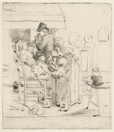 Keukenscène met kinderen door Louis Bernard Coclers