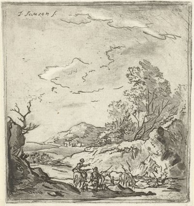 Landschap met ruiter en herder door Louis Bernard Coclers