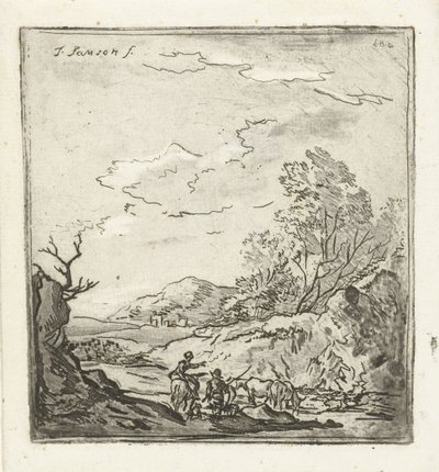 Landschap met ruiter en herder door Louis Bernard Coclers