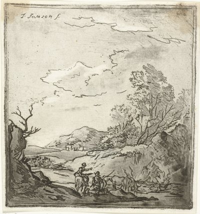 Landschap met ruiter en herder door Louis Bernard Coclers