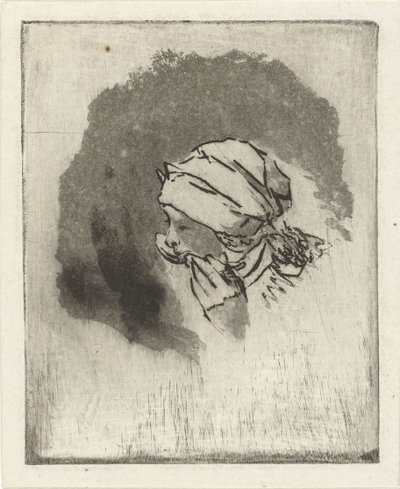 Studieblad met het hoofd van een etend meisje in profiel naar links door Louis Bernard Coclers
