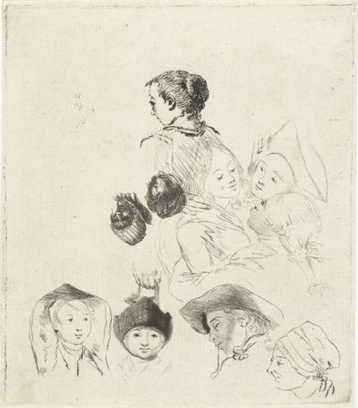 Studieblad met tien hoofden door Louis Bernard Coclers