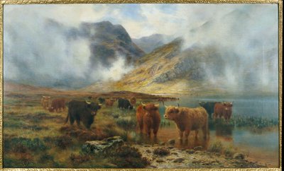 Bij Loch Treachlan, Glencoe, ochtendmist, 1907 door Louis Bosworth Hurt