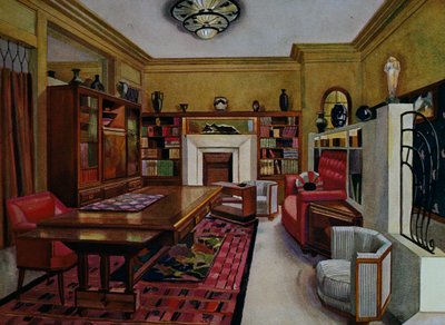 Studiekamer door Leon Bouchet, aquarel Libis voor Le Confotable, Frankrijk, 20e eeuw door Louis Bouchet