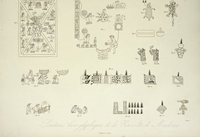 Hiërogliefische schilderijen uit de Mendoza-collectie, illustratie uit Vues des Cordillères et Monumens des Peuples Indigènes de l