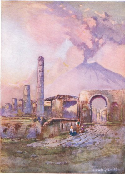 Pompeii: Vesuvius in de verte, uit Hutchinsons Pittoresk Europa gepubliceerd door Hutchinson & Son, ca. 1930 door Louis Burleigh Bruhl