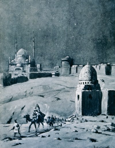 Moskee van Mohammed Ali bij maanlicht, Caïro, Egypte, 1928 door Louis Cabanes