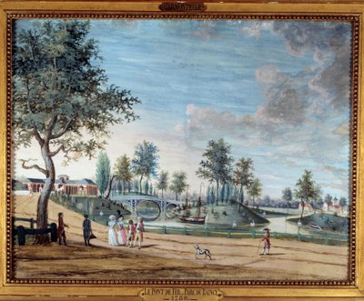 Uitzicht op de IJzeren Brug in het Parc du Raincy door Louis Carrogis Carmontelle