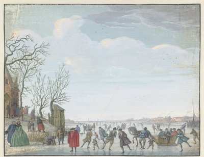 Winterlandschap met ijsvermaak door Louis Chalon