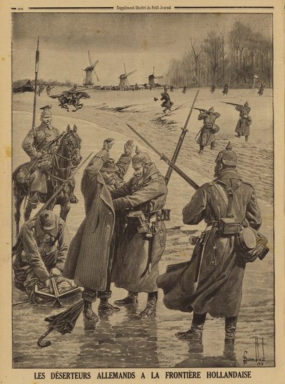 Duitse legerdeserteurs worden aangehouden aan de Nederlandse grens, Eerste Wereldoorlog door Louis Charles (after) Bombled