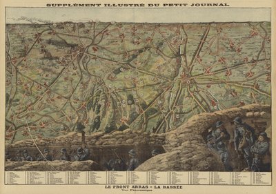 Panoramisch uitzicht op het westelijk front tussen Arras en La Bassee, Frankrijk, Eerste Wereldoorlog door Louis Charles (after) Bombled