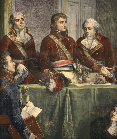 Installatie van de Raad van State in het Palais du Petit Luxembourg op 25 december 1799 (gravure) door Louis Charles Auguste Couder