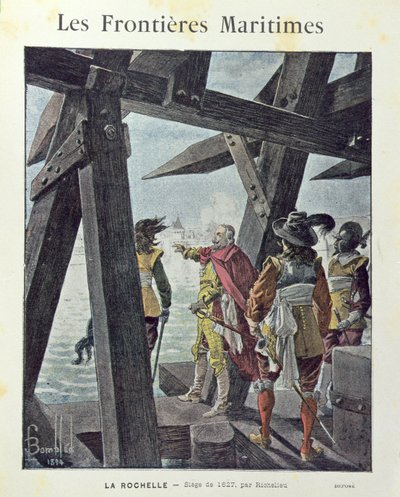 Armand-Jean du Plessis, Kardinaal de Richelieu (1585-1642) bij het beleg van La Rochelle in 1627, omslag van schoolschrift ca. 1894 door Louis Charles Bombled