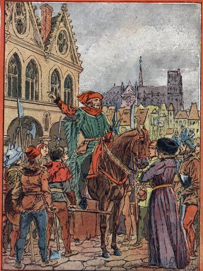 Etienne Marcel, provoost van de kooplieden (1315-1358) verwerft het Maison des Pillars op de Place de Greve in juli 1357 door Louis Charles Bombled